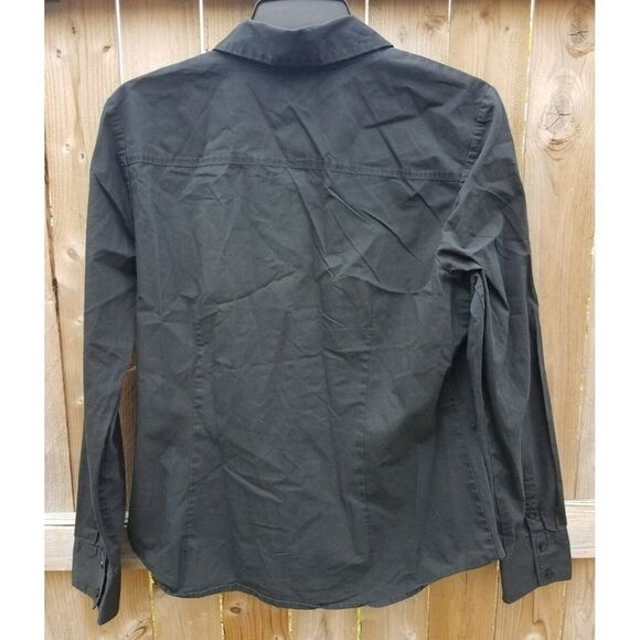 Large Liz Claiborne Button Down Junior Shirt Top Long Sleeve Black Waitress - Picture 2 of 7